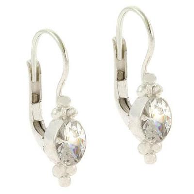 Sterling Silver Diamond cz oval stone bali bead Lever Back LeverBack Earrings