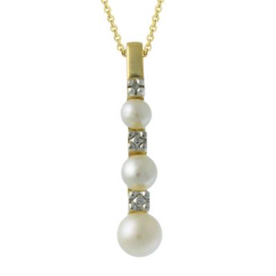 18k Gold over Silver Diamond Accent & Simulated Pearl Journey Pendant