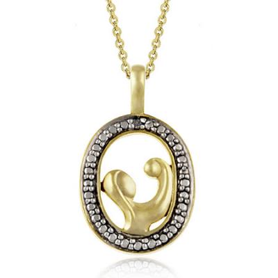18K Gold over Sterling Silver Diamond Accent Mom & Baby Pendant