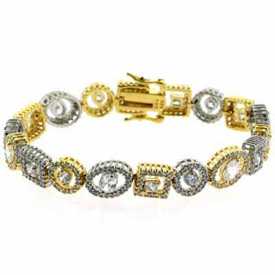 18K Gold over Sterling Silver Two Tone 7.5ct CZ Geometric Tennis Bracelet