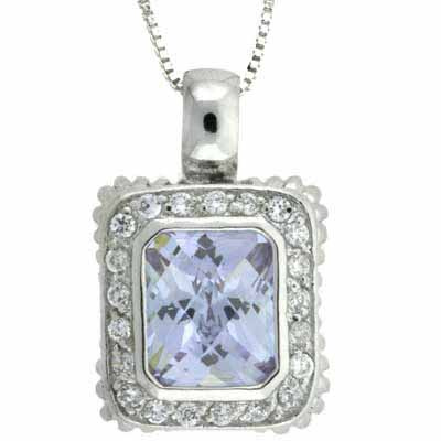 Sterling Silver Lavender & Clear CZ Square Pendant