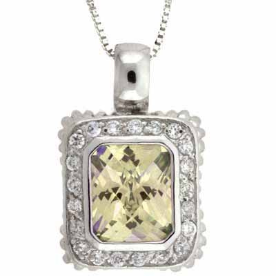 Sterling Silver Champagne and Simulated Diamond CZ Square Pendant