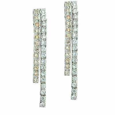 Sterling Silver Champagne & Clear CZ Bar Earrings