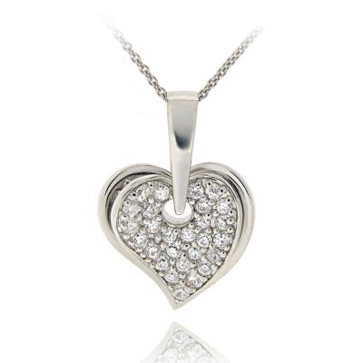 Sterling Silver CZ Double Dangling Hearts Necklace