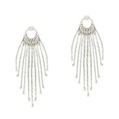 Sterling Silver Chain Bead Hoop Chandelier Earrings