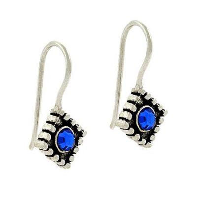 Sterling Silver Blue Rhinestone Aztec Earrings