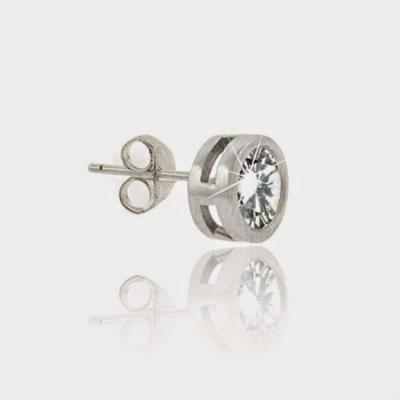 Sterling Silver CZ Bezel-set 8mm Mens Stud Earring