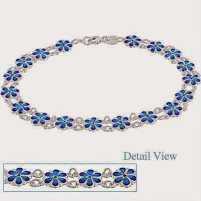 Sterling Silver Blue Enamel Flower Bracelet