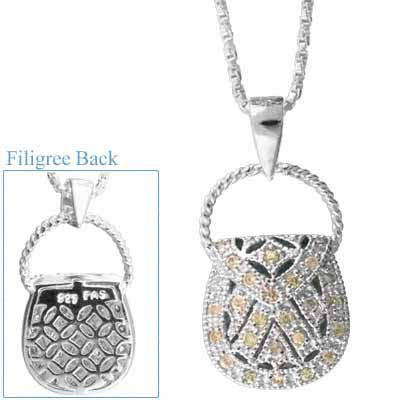 Sterling Silver Champagne CZ Purse Pendant