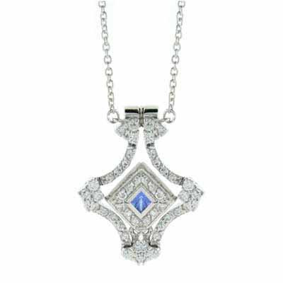 Transforming Blue Simulated Tanzanite CZ Necklace with Simulated Diamond CZ.
