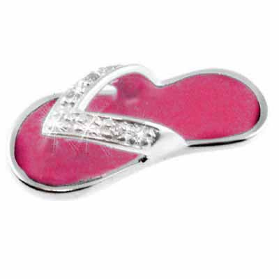 Sterling Silver CZ & Pink Enamel Flip Flop Sandal Celebrity Pendant