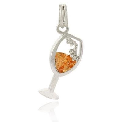 Sterling Silver Champagne CZ Flute Glass Charm Pendant