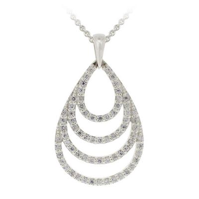 Sterling Silver CZ Striped Teardrop Necklace