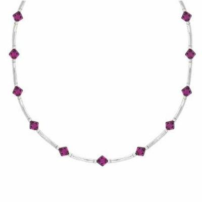Sterling Silver Purple Genuine Swarovksi Crystal Bar Necklace