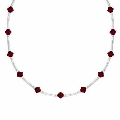 Sterling Silver Red Genuine Swarovksi Crystal Bar Necklace