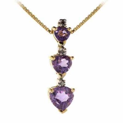 18K Gold over Sterling Silver 1.25ct Amethyst & Diamond Accent Graduating Hearts Pendant