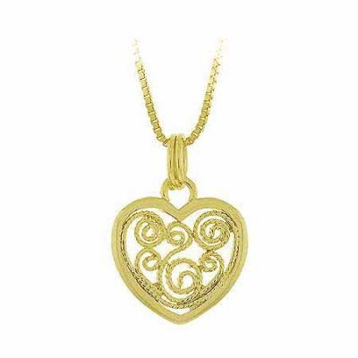 18K Gold over Sterling Silver Filigree Heart Pendant
