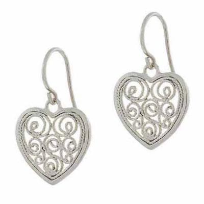 Sterling Silver Filigree Heart Dangle Earrings