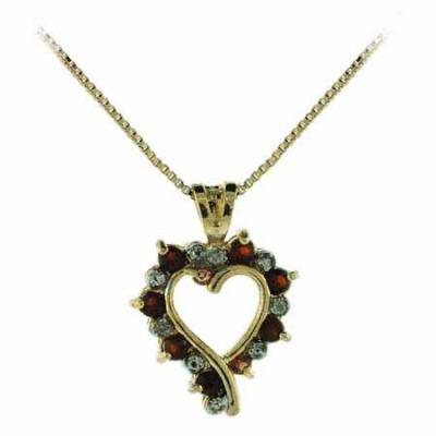 18K Gold over Sterling Silver Garnet & Diamond Accent Open Heart Necklace