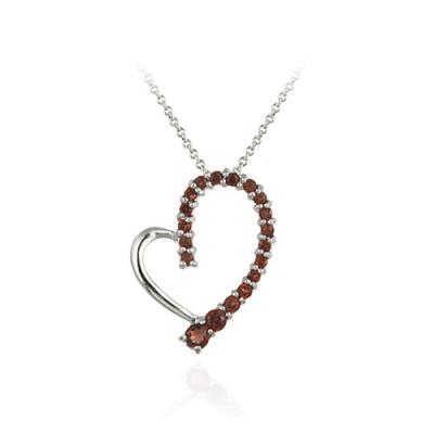 Sterling Silver Garnet Floating Open Heart Journey Pendant