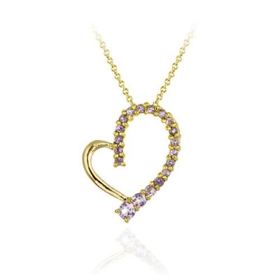 18K Gold over Sterling Silver Amethyst Floating Open Heart Pendant