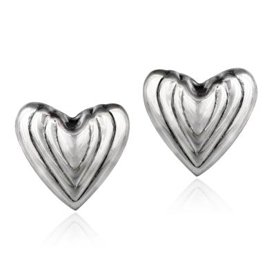 Sterling Silver Lined Heart Stud Earrings