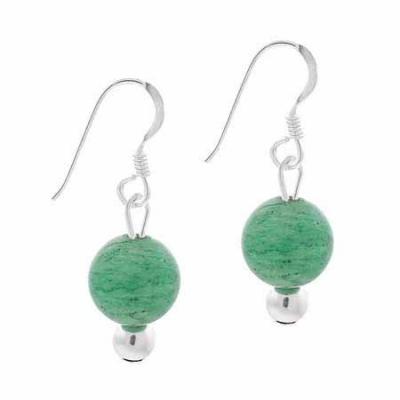 Sterling Silver 6mm Aventurine Bead Dangle Earrings