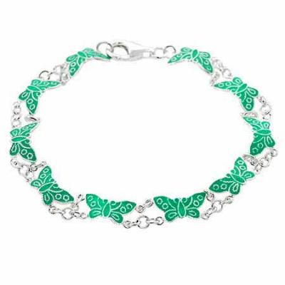 Silver Turquoise Color Enamel Butterfly Link Summer Bracelet