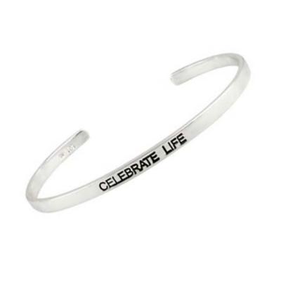 Sterling Silver Celebrate Life Inspirational Cuff Bangle
