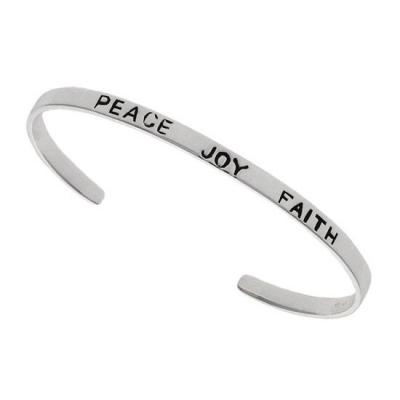 Sterling Silver Peace, Joy, Faith Inspirational Cuff BangleSterling Silver Peace, Joy, Faith Inspirational Cuff Bangle