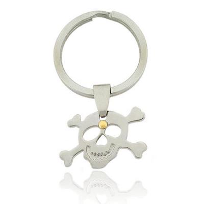 Genuine 18K Gold & Stainless Steel Skull & Crossbones Key Ring