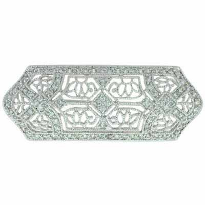 Antique style Open Filigree Simulated Diamond CZ Silver Pin