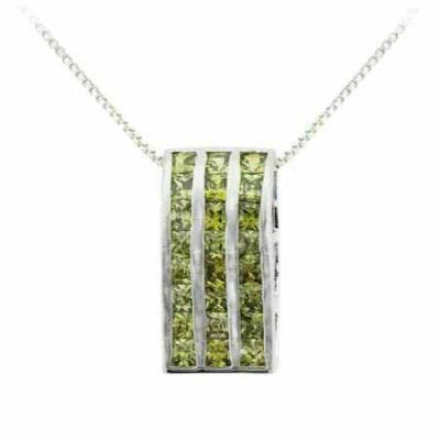 Sterling Silver Olive Green CZ Rectangle Striped Slide Pendant