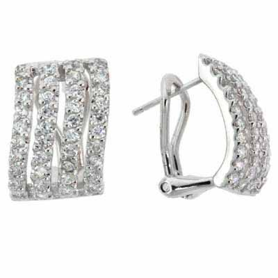 Sterling Silver CZ Rectangle Wave Earrings