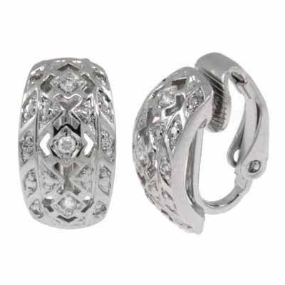 Sterling Silver CZ Design Huggie Earrings