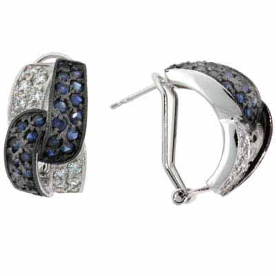 Sterling Silver Colorless & Blue CZ Omega Back Earrings