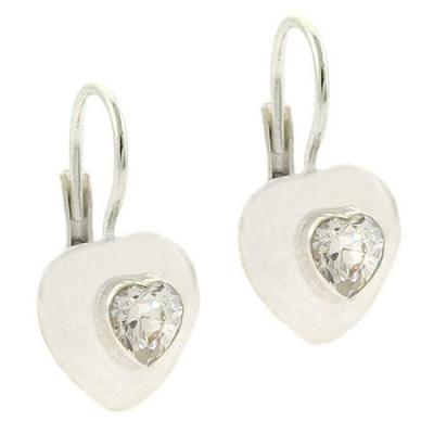 Sterling Silver CZ Heart Leverback Earrings