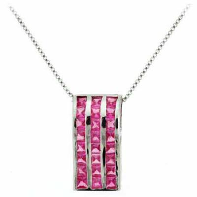 Sterling Silver Dark Pink CZ Rectangle Slide Pendant
