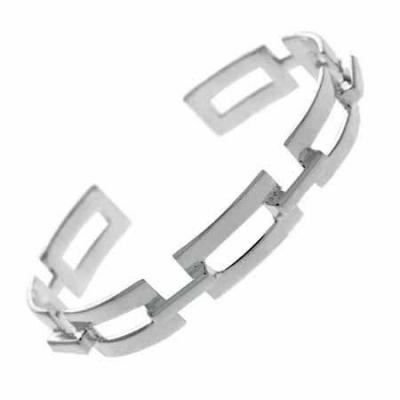 Sterling Silver Rectangle Link Cuff Bangle