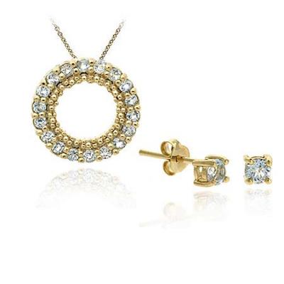 18K Gold/ Sterling Silver Blue Topaz Pendant Earring Set