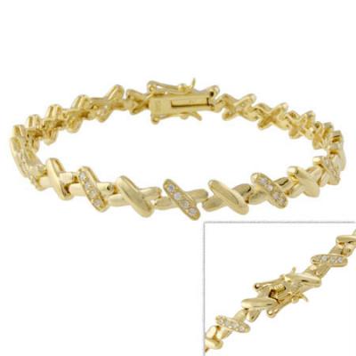 18K Gold over Sterling Silver CZ X Patterned Tennis Bracelet