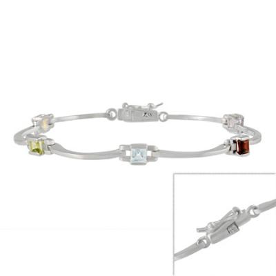 Sterling Silver Multi color Genuine Amethyst, Garnet, Citrine, Peridot, and Blue Topaz Bracelet