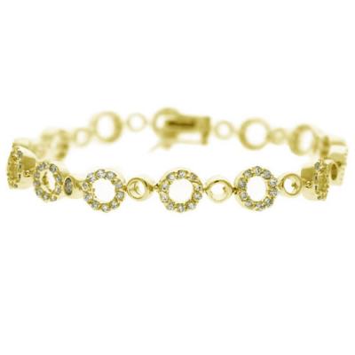 18k Gold over Sterling Silver CZ Open Circles Link Bracelet