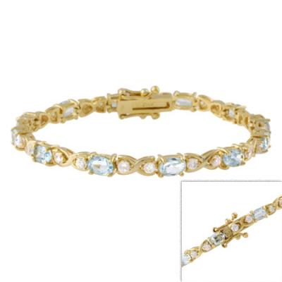 18k Gold over Sterling Silve Blue Topaz and CZ X & O Tennis Bracelet