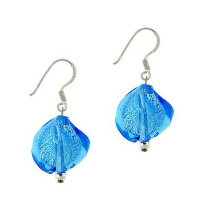 Sterling Silver Aqua Blue Twisted Foil Glass Dangle Earrings