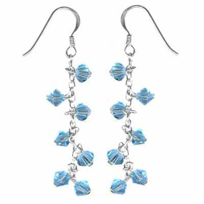 Sterling Silver Aqua Swarovski Elements Dangle Earrings