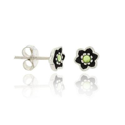 Sterling Silver .925  6mm Light Green Rhinestone Mini Kid Floral Flower Stud Earrings