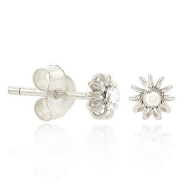 Sterling Silver Rhinestone Flower Stud Childrens Earrings