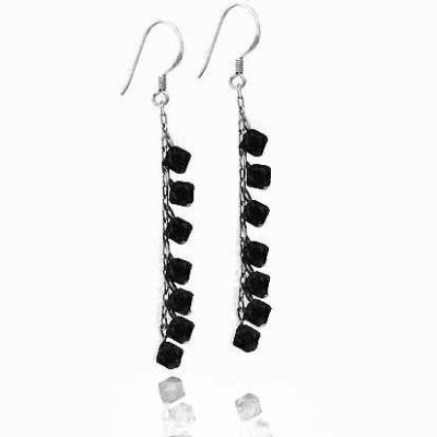 Sterling Silver Black Swarovski Elements Dangle Earrings