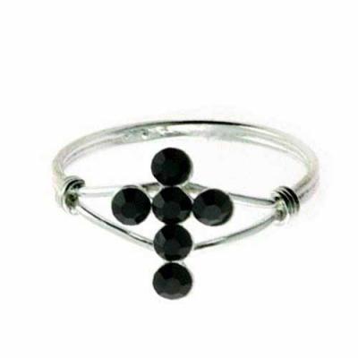 Sterling Silver Black Cubic Zirconia Cross Junior Ring Size 5